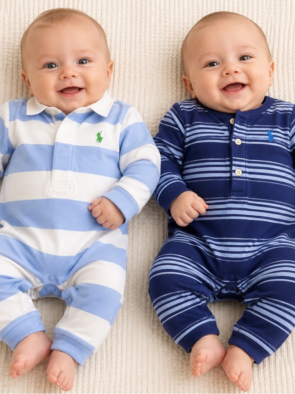 RALPH LAUREN 6M Baby Set of 2 Blue White Navy Long Sleeved Pant Jumpers …